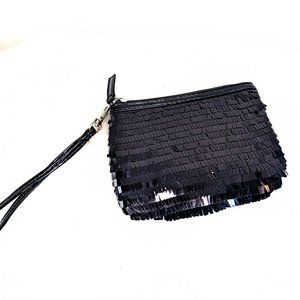 Vintage Y2K 2010s Charming Charlie Black Fringe Wristlet / Clutch / Mini Bag